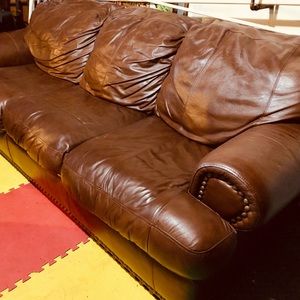 Brown leather sofa